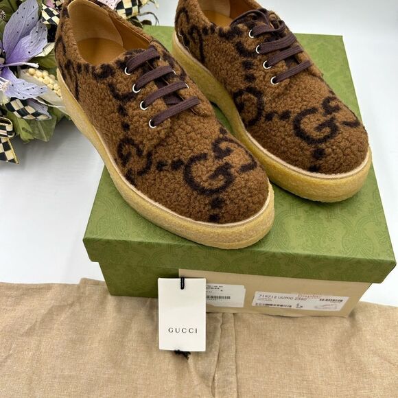Men’s Gucci wool Shearling lace up shoes size 8, made in Italy - Picture 3 of 9